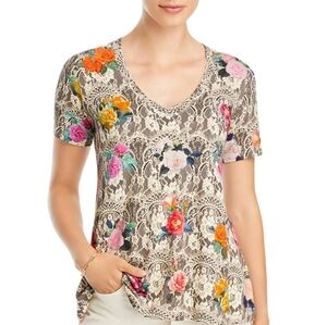 Johnny Was Rose Lace Favorite Short V Swing Tee